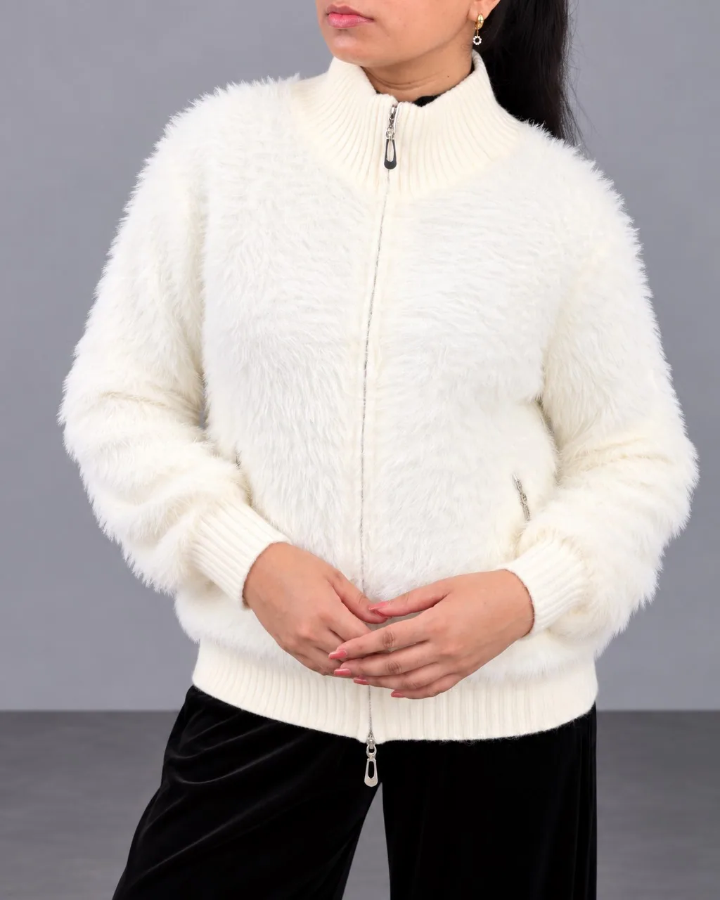 Elara Fuzzy Jacket White