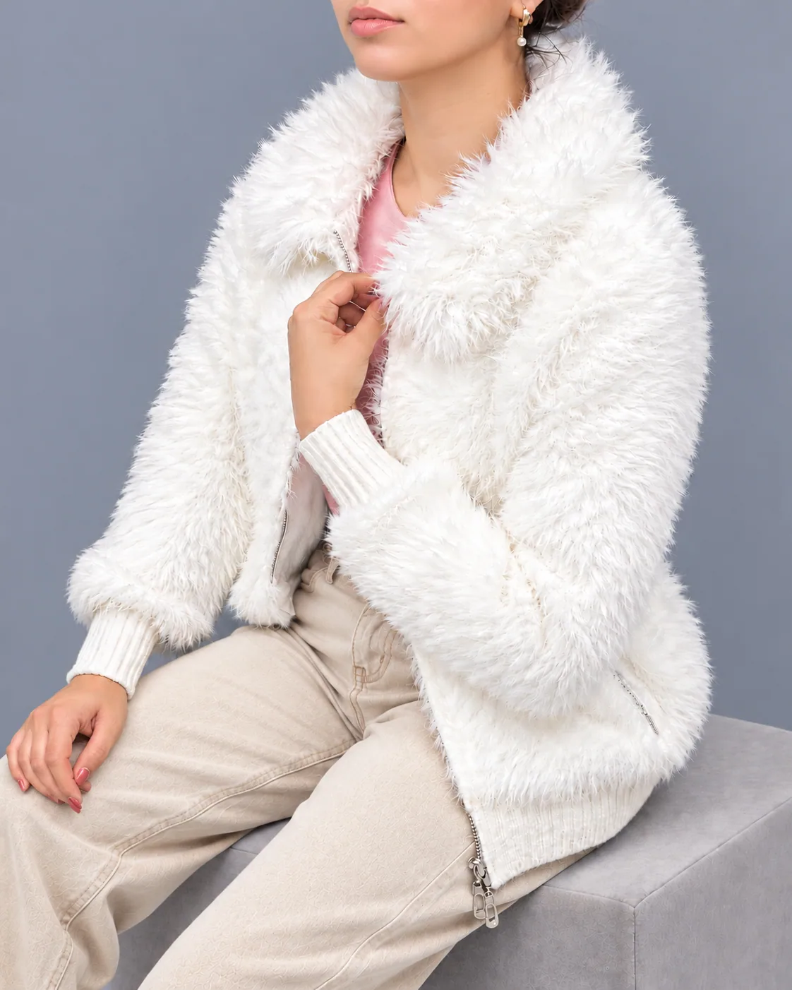 Luna Shaggy Jacket White